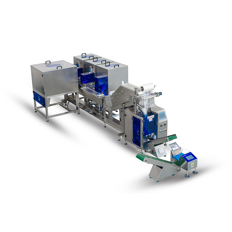 全不銹鋼五盤轉角拖斗包裝機 + 靜態(tài)選別秤